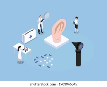 Otology 3D isometric vector concept for banner, website, illustration, landing page, flyer, etc