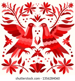 Otomi composition - Colorful Traditional Textile Embroidery 