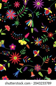 Otomi style seamless pattern. Colorful mexican embroidery Otomi. Floral background.