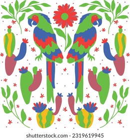 Otomi-Style Pattern With Guacamaya Brid