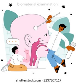 Otorhinolaryngologist concept. ENT doctor treating patient nose, mouth and ears. Respiratory diseases and infections diagnosis. Flat vector illustration