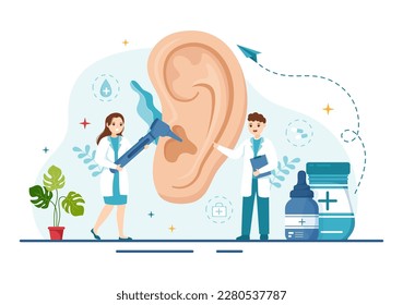 Otorhinolaryngologist Illustration with Medical Relating to the Ear, Nose and Throat in Healthcare Flat Cartoon Hand Drawn Landing Page Templates