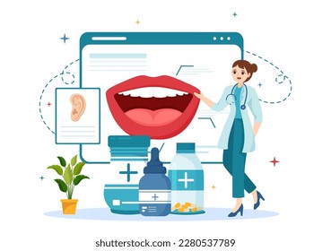 Otorhinolaryngologist Illustration with Medical Relating to the Ear, Nose and Throat in Healthcare Flat Cartoon Hand Drawn Landing Page Templates