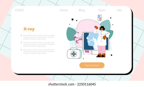 Otorhinolaryngologist web banner or landing page set. ENT doctor treating patient nose, mouth and ears. Respiratory diseases and infections diagnosis. Flat vector illustration