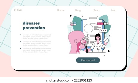Otorhinolaryngologist web banner or landing page set. ENT doctor treating patient nose, mouth and ears. Respiratory diseases and infections diagnosis. Flat vector illustration