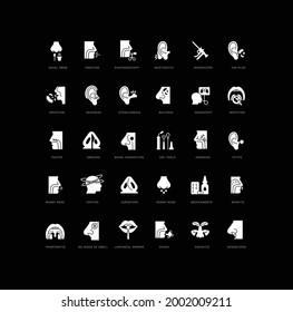 Otorhinolaryngology. Collection of perfectly simple monochrome icons for web design, app, and the most modern projects. Universal pack of classical signs for category Medicine.