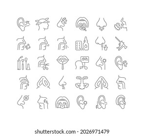 Otorhinolaryngology. Collection of perfectly thin icons for web design, app, and the most modern projects. The kit of signs for category Medicine.