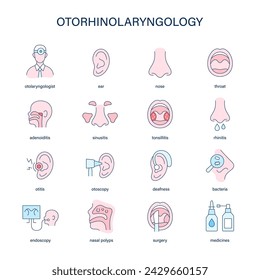 Otorhinolaryngology diseases vector icons. Medical icons.