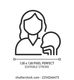 Otorhinolaryngology pixel perfect linear icon. Throat and nose diseases. Examination, treatment. Medical clinic service. Thin line illustration. Contour symbol. Vector outline drawing. Editable stroke