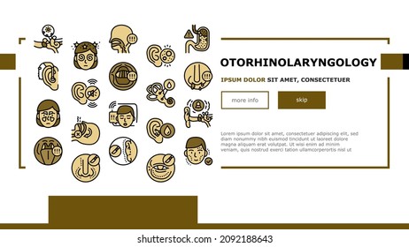 Otorhinolaryngology Treatment Landing Web Page Header Banner Template Vector. Cholesteatoma And Hoarseness Health Problem, Rhinoplasty Surgery Menieres Symptom Otorhinolaryngology Treat Illustration