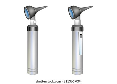 An otoscope or auriscope is a medical device which is used to look into the ears. Realistic vector illustration of medical otoscope