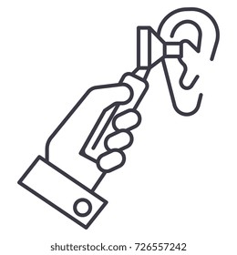 otoscope ear,ent,otolaryngologist,doctor vector line icon, sign, illustration on background, editable strokes