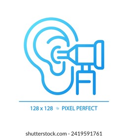 Otoscope pixel perfect gradient linear vector icon. Medical instrument. Ear health. Physical examination. Thin line color symbol. Modern style pictogram. Vector isolated outline drawing