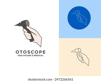 Otoscope Set Vektorgrafik Logo Icon Concept. Otoskop-Flachwerkzeugsymbol, Vektorgrafik von Otoskopwerkzeugen
