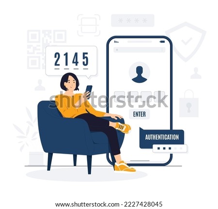 OTP 2fa authentication password secure, notice login verification with push code concept illustration