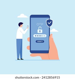 Autenticación OTP y Verificación segura. Un método de contraseña de tiempo para el concepto de ilustración bancaria de cuenta de desbloqueo