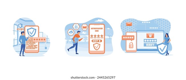 OTP authentication Secure Verification. One time password for secure transaction on digital payment. Transaction for mobile app on smartphone screen. Set flat vector modern illustration