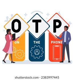 OTP - On the phone business concept background. vector illustration concept with keywords and icons. lettering illustration with icons for web banner, flyer, landing page, presentation