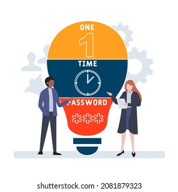 OTP - One Time Password acronym. business concept background.  vector illustration concept with keywords and icons. lettering illustration with icons for web banner, flyer, landing