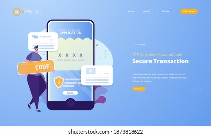 OTP or one-time password for secure transaction on digital payment transaction illustration concept
