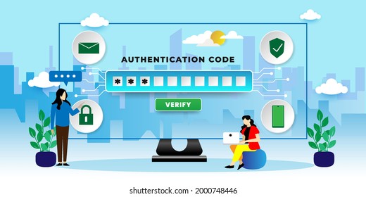 OTP, one-time password for secure transaction on digital payment transaction 
Concept With icons. Cartoon Vector People Illustration