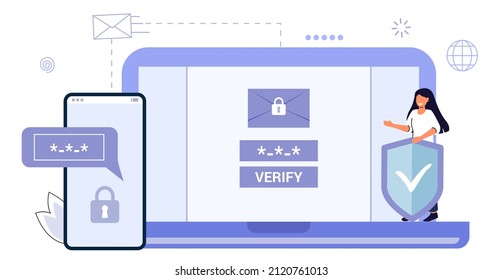 OTP One-time password for secure transaction on digital payment transaction for mobile app on smartphone screen 2-Step verification Vector illustration flat design Mobile phone and laptop Enter otp