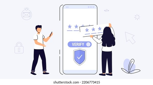 OTP One-time password for secure transaction on digital payment transaction for mobile app on smartphone screen 2-Step verification Vector illustration flat design Mobile phone in hand. Enter otp