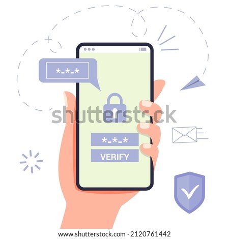 OTP One-time password for secure transaction on digital payment transaction for mobile app on smartphone screen 2-Step verification Vector illustration flat design Mobile phone in hand Enter otp