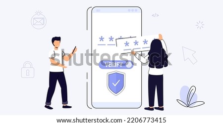 OTP One-time password for secure transaction on digital payment transaction for mobile app on smartphone screen 2-Step verification Vector illustration flat design Mobile phone in hand. Enter otp