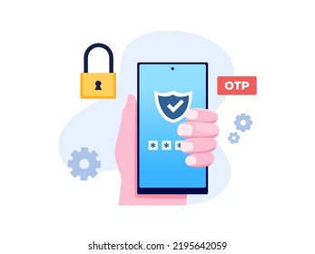 OTP Contraseña única para Security on banking, login web, email Illustration.
Dos conceptos de seguridad de factor.
Puede usarse para web, página de inicio, aplicaciones, infografía 