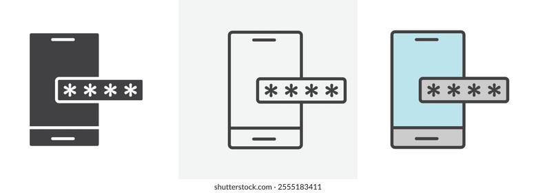 Otp sms password icon collection in black and colored style.