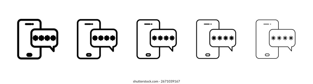 Otp sms password icon logo in stroke lines collection