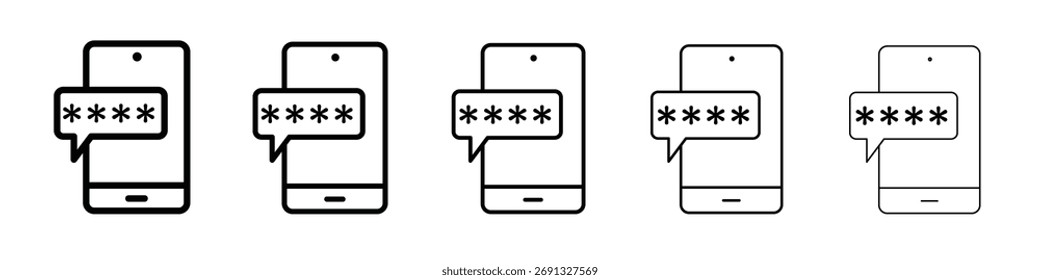 Ícone de senha do Otp sms. Coleção de ícones de linha fina para interface do usuário da Web.