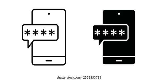 Iconos de la Contraseña del sms de Otp en estilo relleno y delineado negro