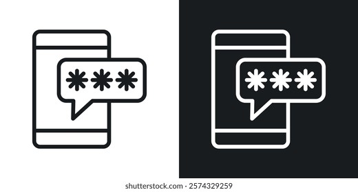 Otp sms password icons in thin black and white stroke liner style
