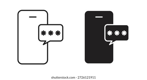 Símbolo vetorial de ícones de senha sms Otp com traçado editável e versões simples