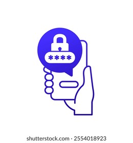 OTP verification icon, one-time passcode, mobile phone in hand
