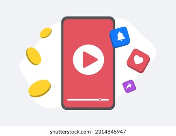 OTT marketing. Monetize video content with engaging features like press bell, like, and share icons. Monetize video and boost marketing with social media and digital interstitial ads