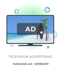 OTT marketing Television Advertising flat vector icon. Multimedia targeted tv marketing and addressable video broadcasting advertising concept. Isolated on white background vector illustration.