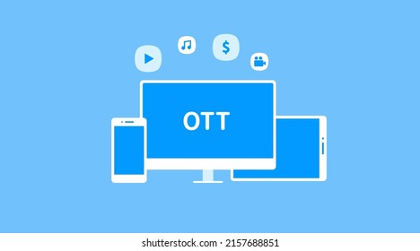 OTT Over The Top Media Service Vector Illustration Blue