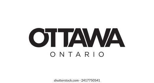 Ottawa in the Canada emblem for print and web. Design features geometric style, vector illustration with bold typography in modern font. Graphic slogan lettering isolated on white background.