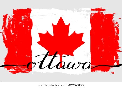 Ottawa Canada flag grunge painted handwriting vector. There are true colors og the flag