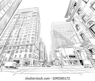 Ottawa. Canada. Hand drawn. Unusual Street sketch, vector illustration