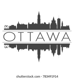 Ottawa Canada Skyline Vector Art Mirror Silhouette Emblematic Buildings 