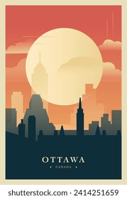 Ottawa city brutalism poster with abstract skyline, cityscape retro vector illustration. Canada, Ontario province travel cover, brochure, flyer, leaflet, presentation, template image