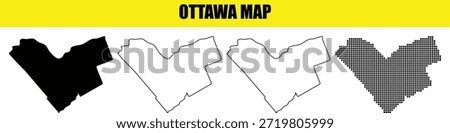 Ottawa city map set featuring geographic boundaries in multiple styles including halftone dots and simple outlines for canadian travel guides and educational geography material designs