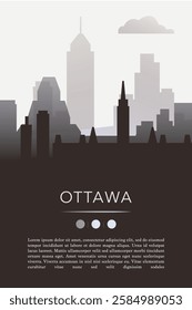 Ottawa city template for website, presentation, front page, invitation, publication sheet with skyline, landmarks. Vector Canada, Ontario image layout, simple and grayscale