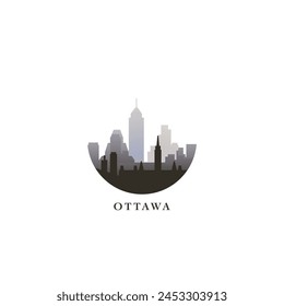 Ottawa cityscape, gradient vector badge, flat skyline logo, icon. Canada, Ontario province city round emblem idea with landmarks and building silhouettes. Isolated graphic