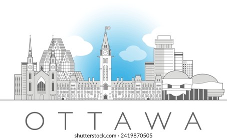 Ottawa cityscape line art style vector illustration