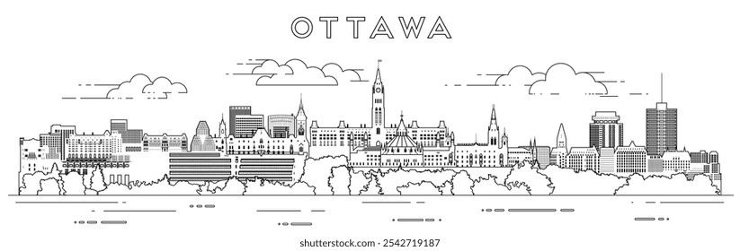 Ottawa cityscape line art vector illustration